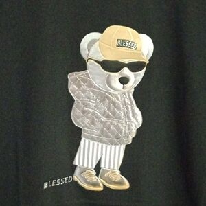 Black Kids Short Sleeve Tee with Bear Graphic
